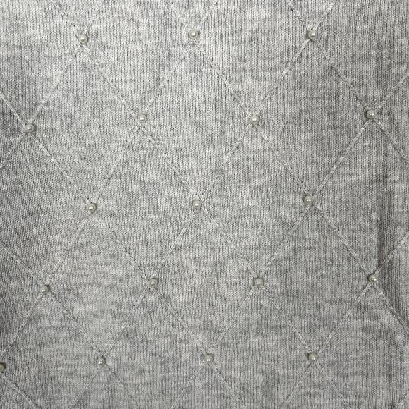 Elle Sweater Womens Large Gray Diamond Pattern Pearl Embellishment Short Sleeve - Picture 4 of 9